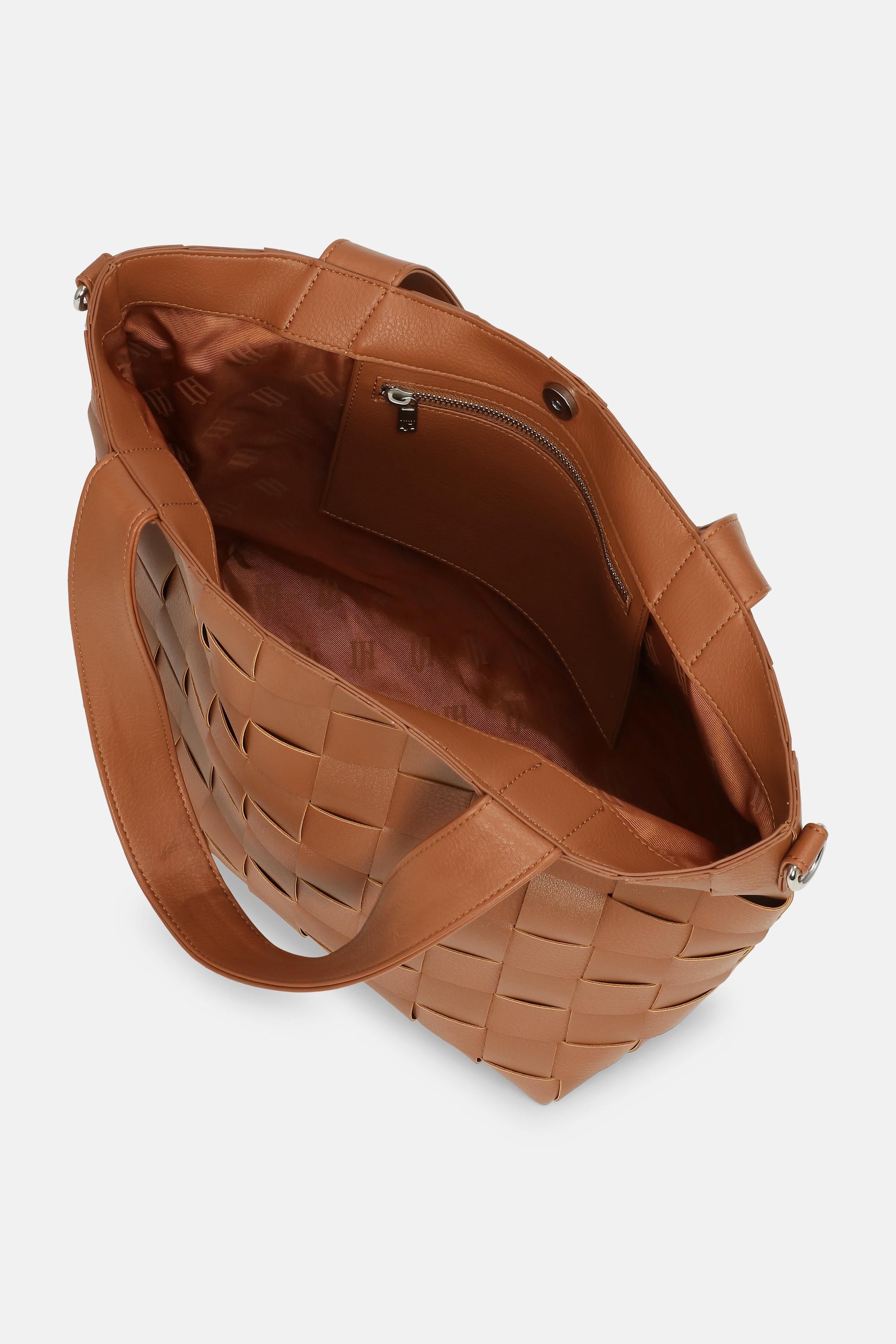 Braided Cross-Body Shopper - Cognac